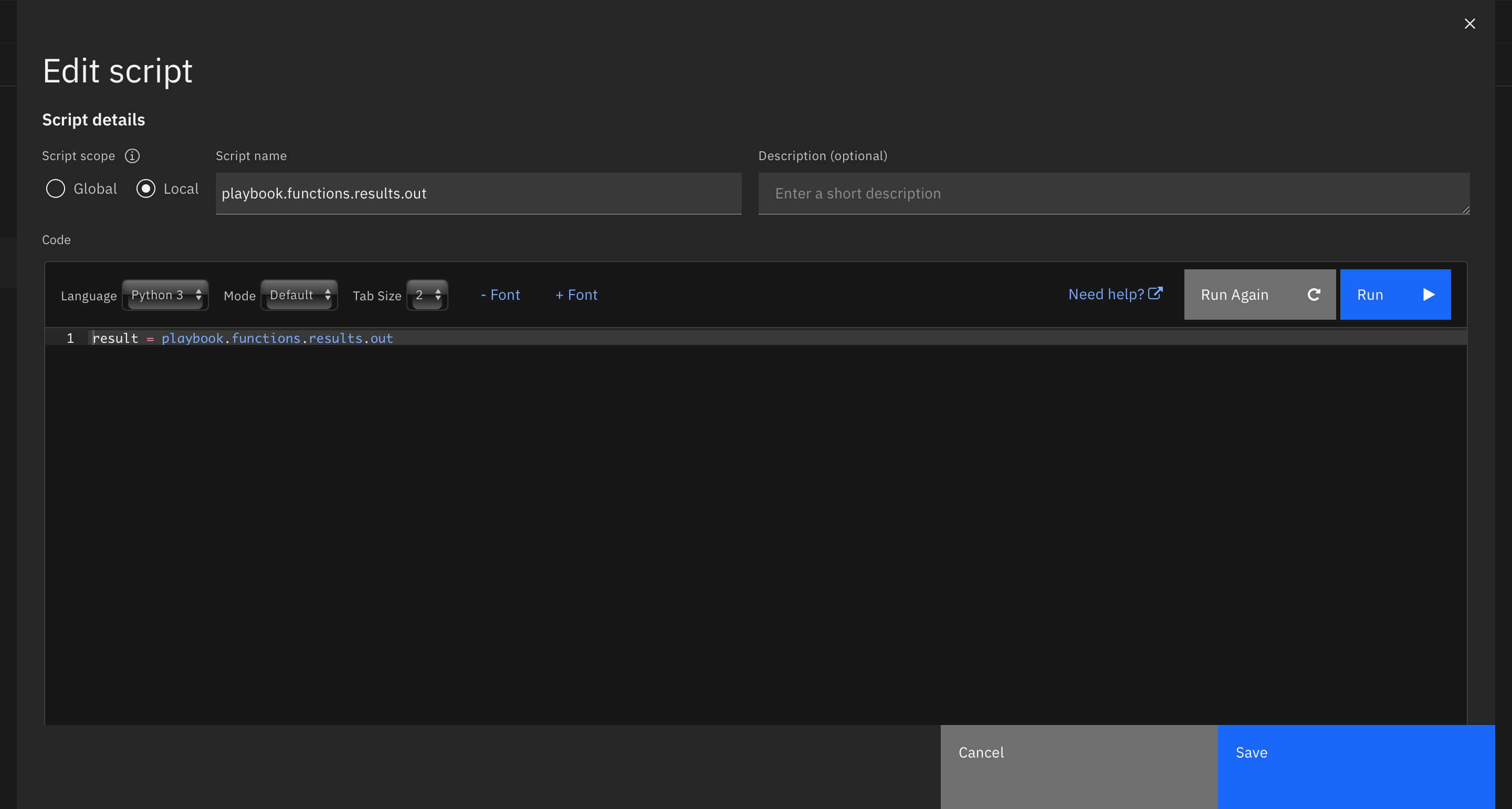 Script Script to access the results of the QRadar function